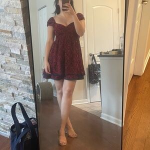 Free People Babydoll Red and Black Patterned Dress